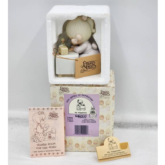 Precious Moments Figurine My Happiness C0010 1990 Symbol Of Membership Box Tags - Picture 10 of 10